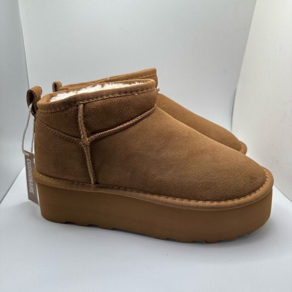 CUSHIONAIRE Women's Genuine Suede pull platform boot +Memory Foam 8.5 CHESTNUT - Picture 1 of 7